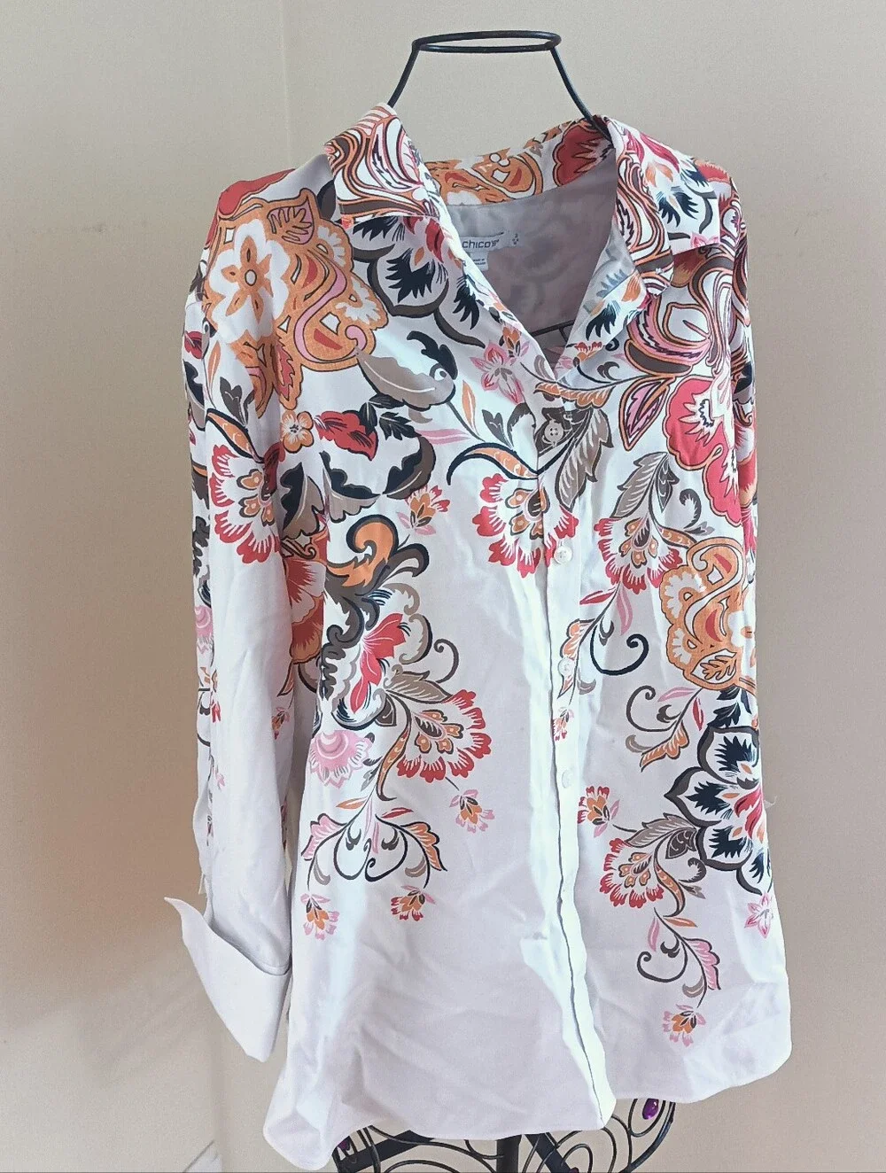 Chico's Cotton Button Up 3/4 Sleeve Shirt size 16